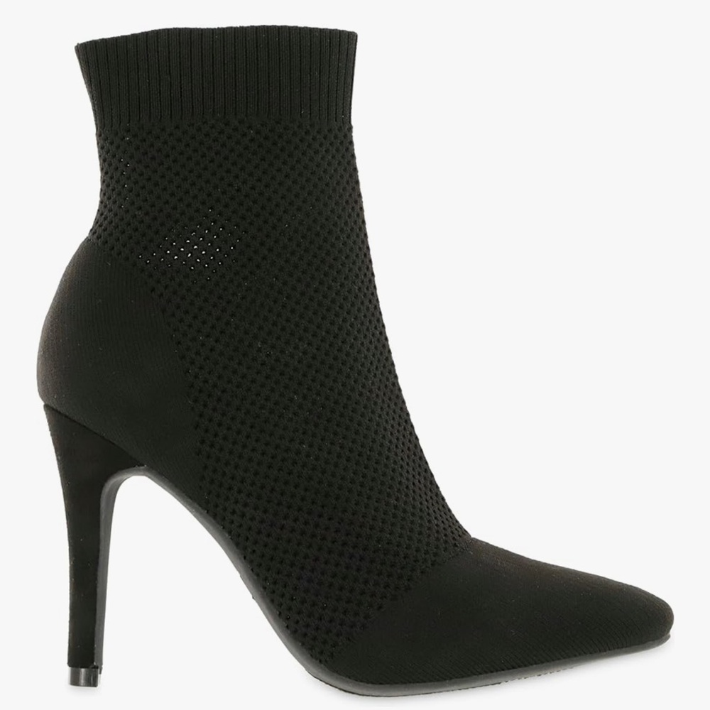 Mia McKinley Sock Boots Black Heeled Booties Size 9 stretch ankle